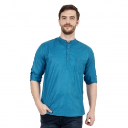 Mens Peacock Blue Short Kurta